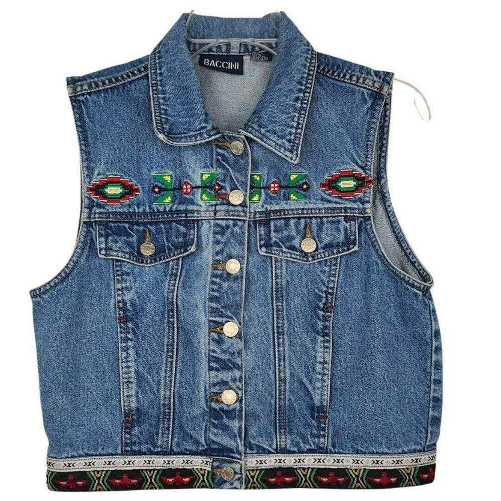 Baccini Blue Denim Vest with Embroidered Details